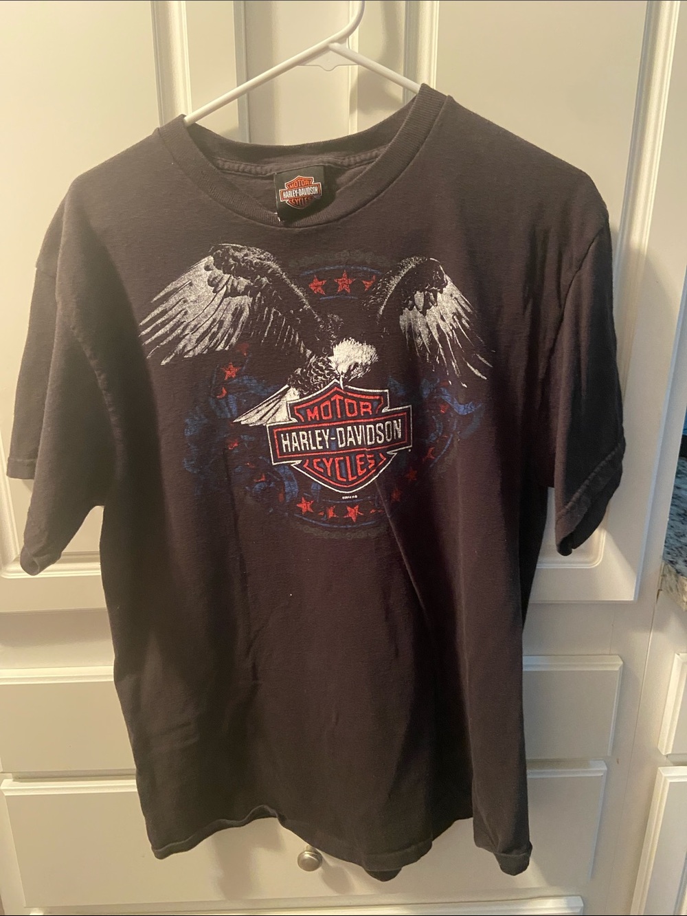 Harley-Davidson Black Tee with Eagle and Red Logo Accents